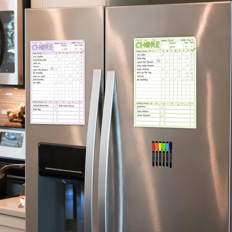 Clever Clean Magnetic Dry Erase Chore Chart - 8.5"x12" Behavior Responsibility Chore Board for Kids, Teenagers - 6 Extra Fine Point Markers Included - Shipped Flat 2 Pcs - Image 5
